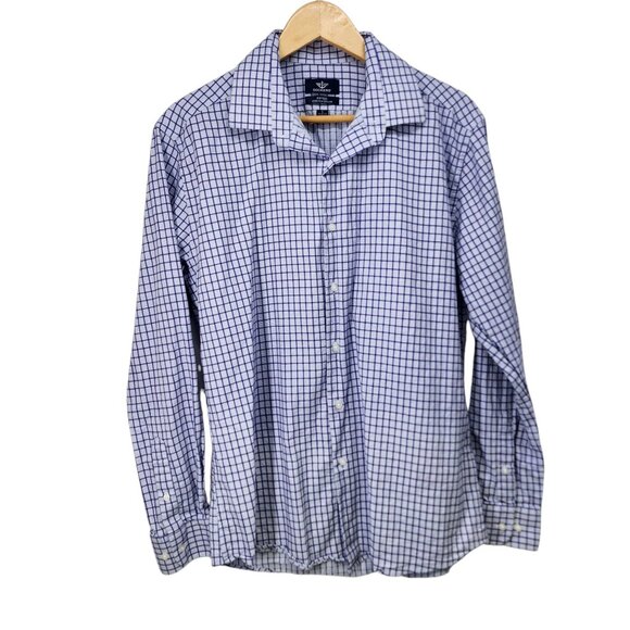 Dockers Mens Fitted Stretch Collar Plaid Shirt L 16/16.5 Purple Check - Picture 2 of 7